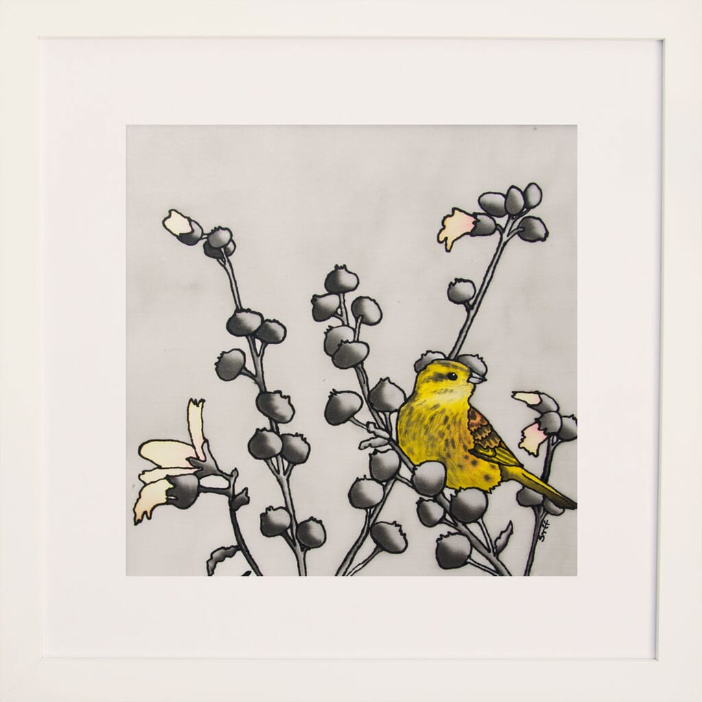 Yellowhammer and Hollyhocks